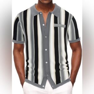 PJ Paul Jones Vintage Short Sleeve Knit Striped Lapel Collar Polo, Size L